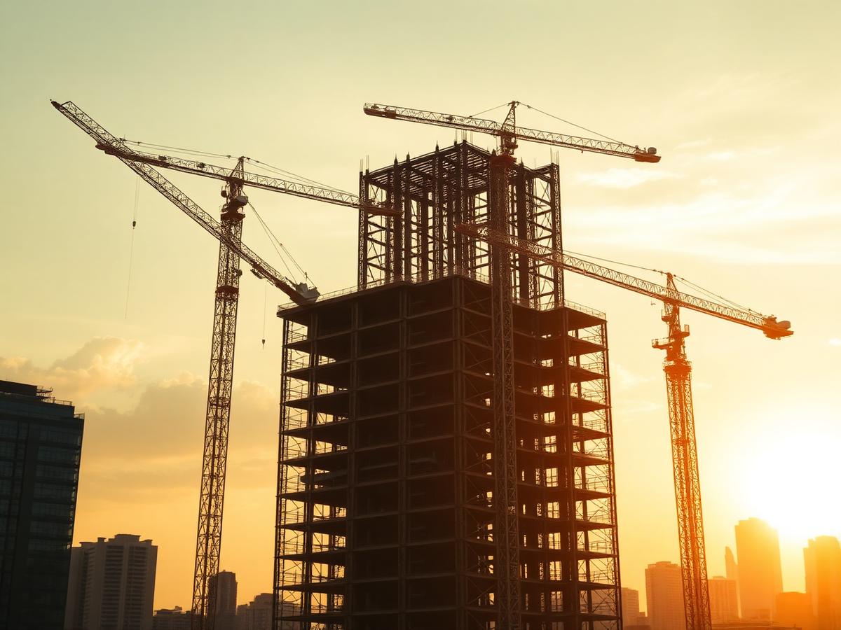 Commercial development site at sunset