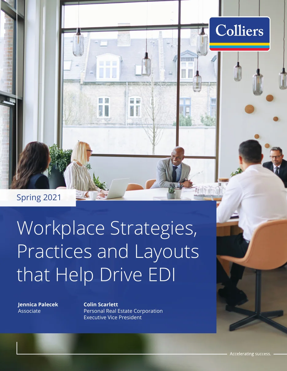 Cover of the report Workplace Strategies, Practices and Layouts that Help Drive EDI